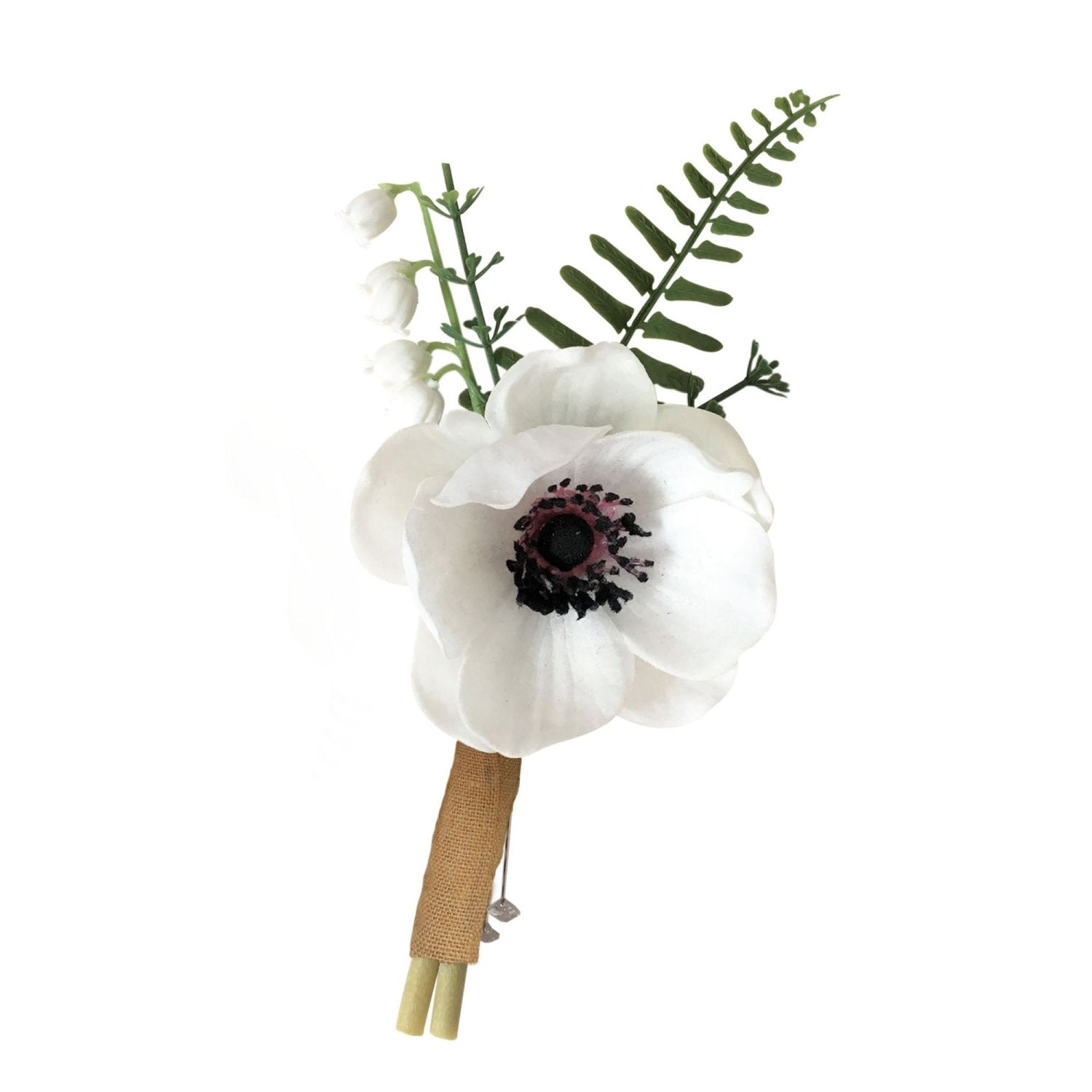 Grooms White Anemone Boutonniere - VANRINA