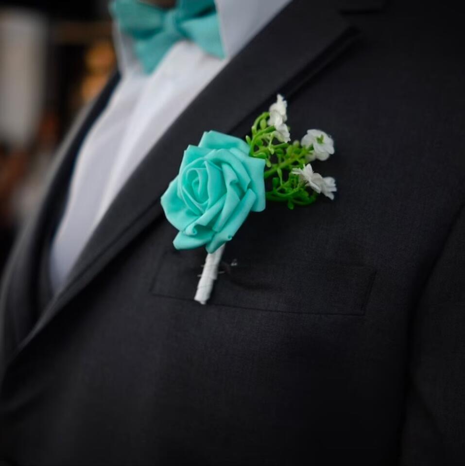 Turquoise Rose Boutonniere for Grooms Bestman
