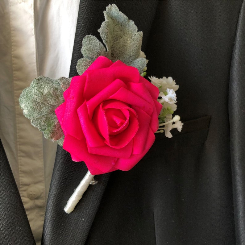 Hot Pink Groom Boutonniere Rustic - VANRINA