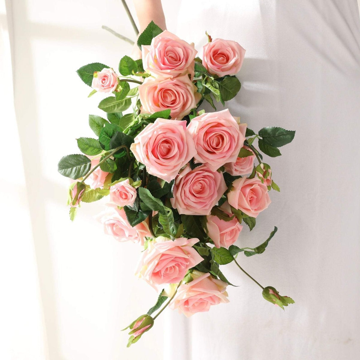 VANRINA Realistic Pink Wedding Flowers Real Touch Roses