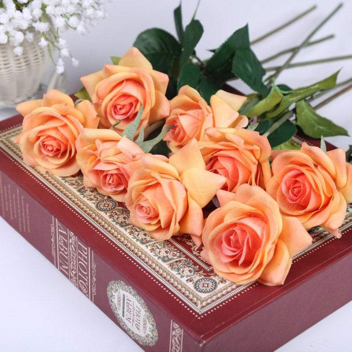 real touch roses orange flowers