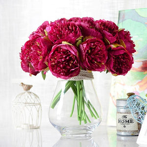Amaranth Silk Peony Bouquet Quality Fuchsia Wedding Flowers 5 Heads Artificial Peony Bouquet For Bridal Bridesmaids DIY Flowers Centerpieces