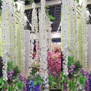 5pcs Artificial Silk Wisteria Home Garden Hanging Flowers Plants 64" White Wisteria Wedding Vine Decor Wedding Flower Garland MGT-058