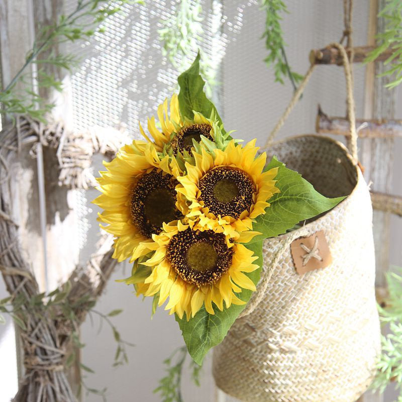 VANRINA Artificial Sunflower Bouquet for Fall Wedding Bouquet Home Decoration Yellow `