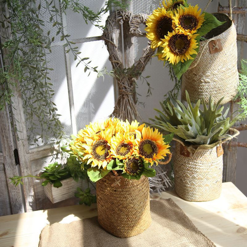 VANRINA Artificial Sunflower Bouquet for Fall Wedding Bouquet Home Decoration Orange 2