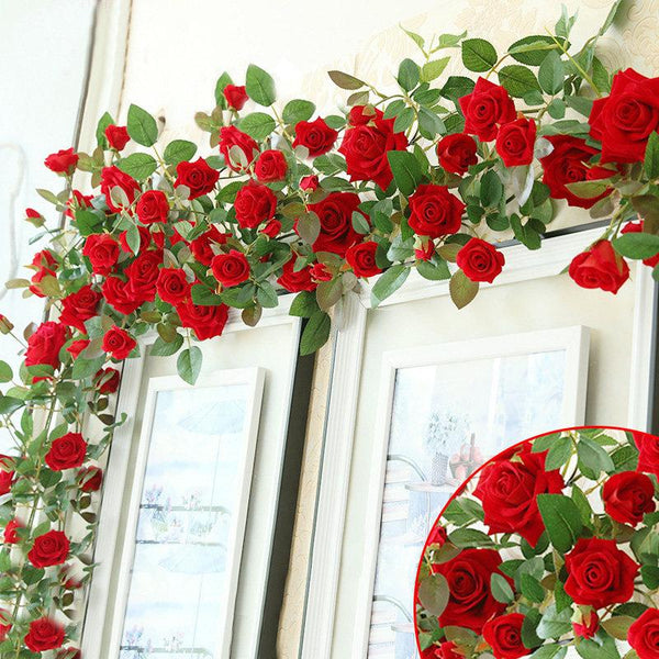 Artificial Flower Vines Red Roses Hanging Plants - VANRINA