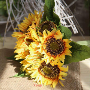 VANRINA Artificial Sunflower Bouquet for Fall Wedding Bouquet Home Decoration Orange