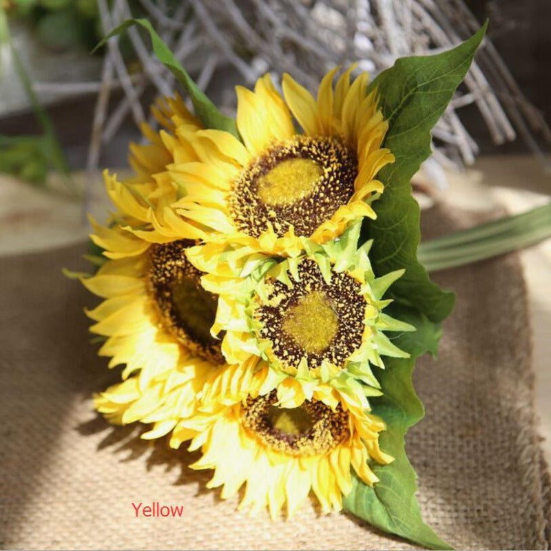 VANRINA Artificial Sunflower Bouquet for Fall Wedding Bouquet Home Decoration Yellow