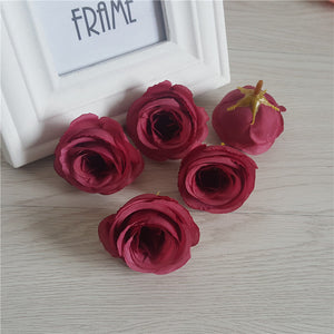 Wholesale Silk Flower Heads Quality Bulk Rose Heads Artificial Flowers 5cm Simulation Tea Rose For Wedding Party Decor Craft Flower TJCJ04