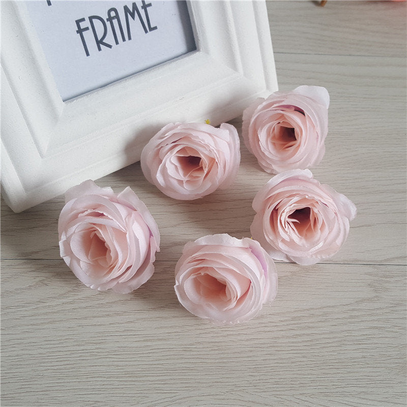 Wholesale Silk Flower Heads Quality Bulk Rose Heads Artificial Flowers 5cm Simulation Tea Rose For Wedding Party Decor Craft Flower TJCJ04