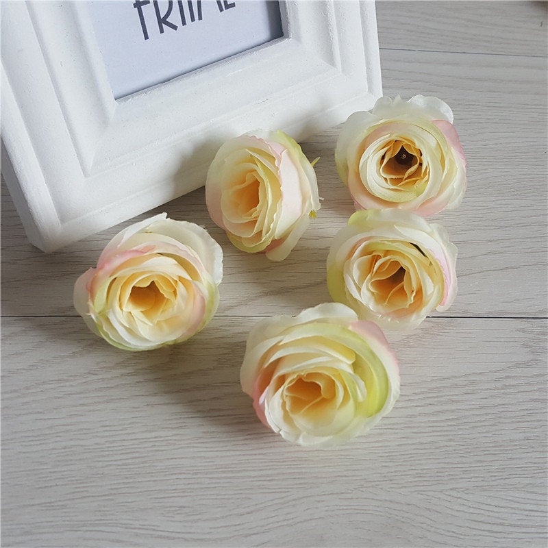 Wholesale Silk Flower Heads Quality Bulk Rose Heads Artificial Flowers 5cm Simulation Tea Rose For Wedding Party Decor Craft Flower TJCJ04