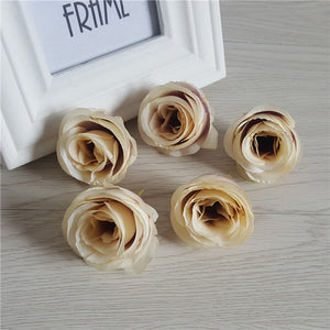 Wholesale Silk Flower Heads Quality Bulk Rose Heads Artificial Flowers 5cm Simulation Tea Rose For Wedding Party Decor Craft Flower TJCJ04