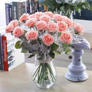 VANRINA Soft Pink Roses Latex 10 Artificial Flowers Faux Wedding Flower 1