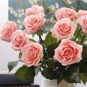 VANRINA Soft Pink Roses Latex 10 Artificial Flowers Faux Wedding Flower 2