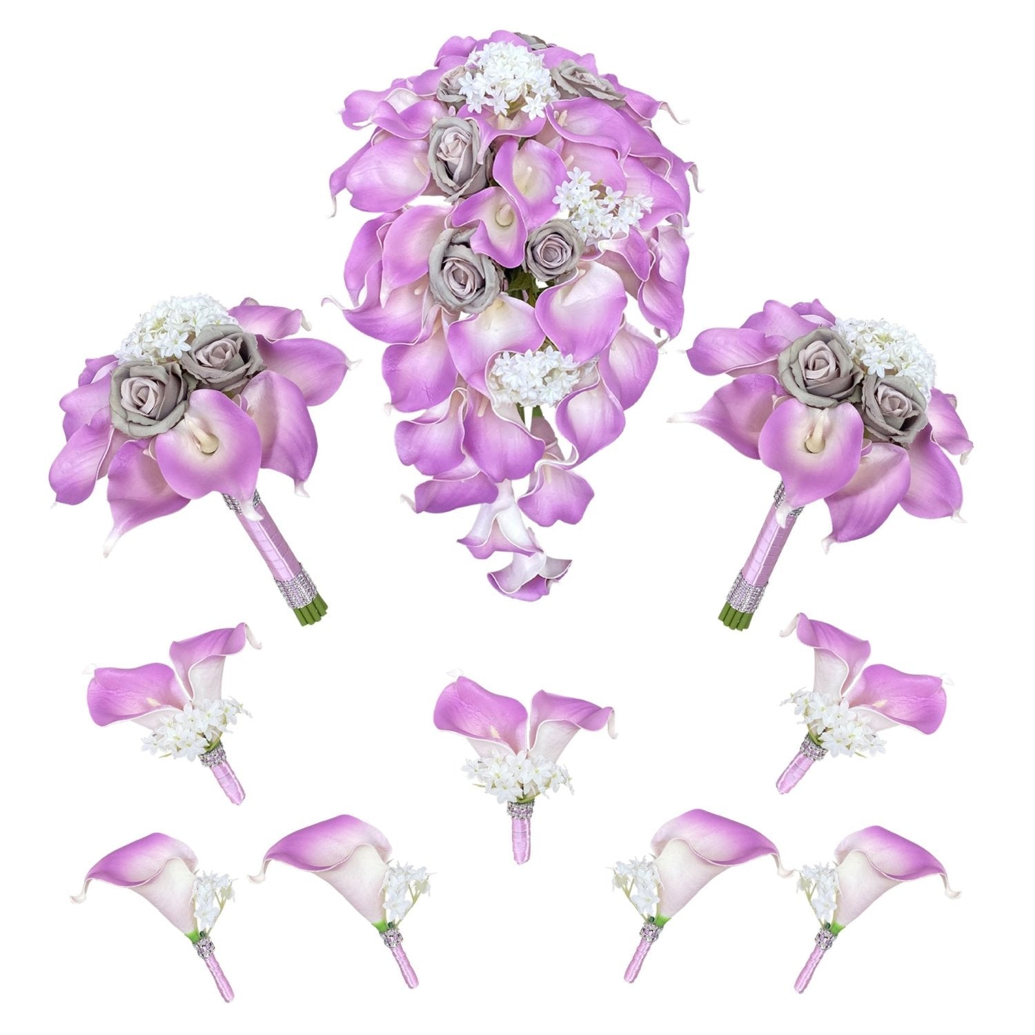Lavender Bridal Calla Lily Bouquet Set - VANRINA