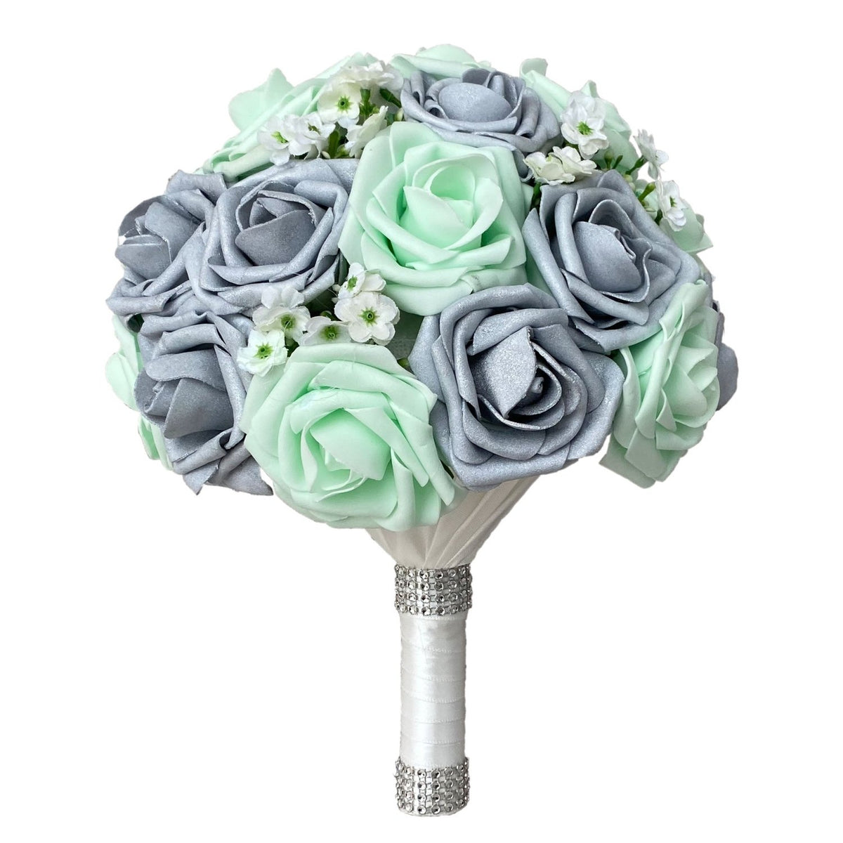 Mint Silver White Wedding Bouquet Bridal Flower - VANRINA