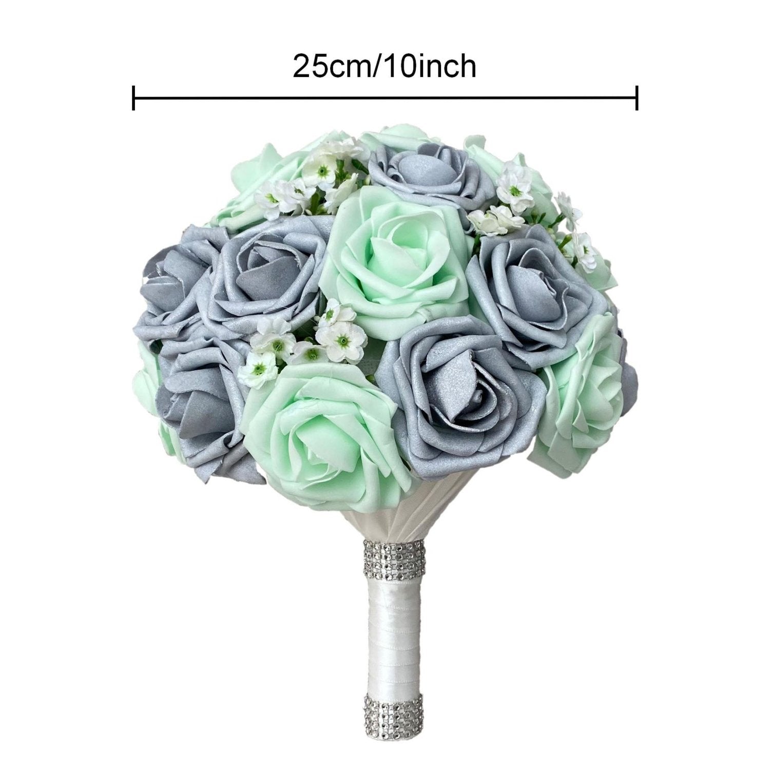 Mint Silver White Wedding Bouquet Bridal Flower - VANRINA