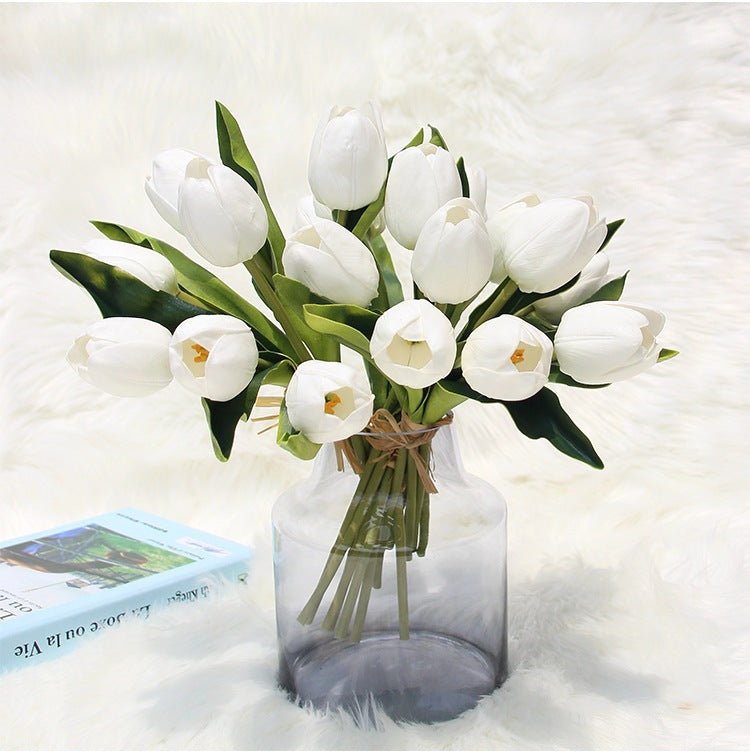 Natural Touch Tulips White Yellow Orange Plum Tulip Bouquet - VANRINA