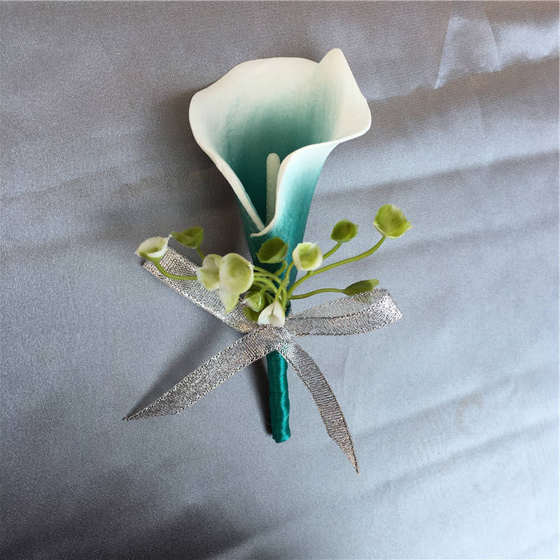 Oasis Teal Calla Lily Boutonniere Groom Bestman - VANRINA
