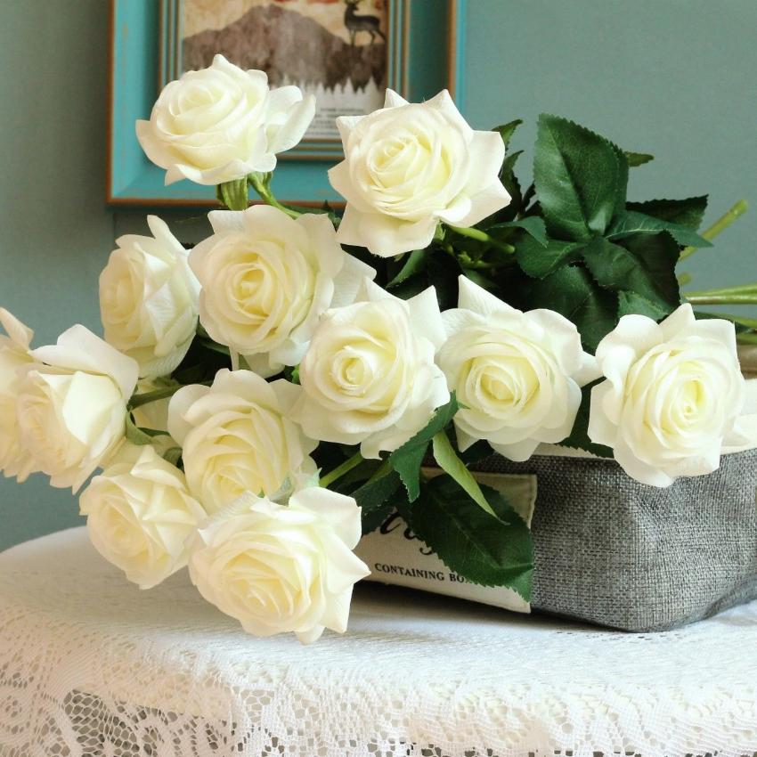 Ivory roses real touch flowers