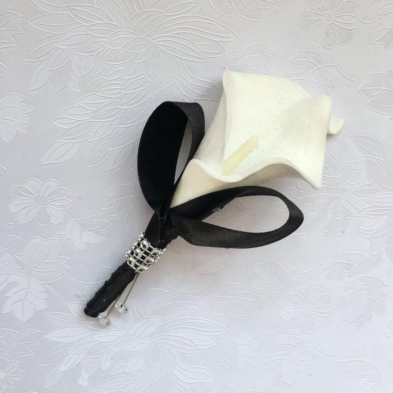 Prom Corsage White Calla Lily Boutineer Wedding - VANRINA