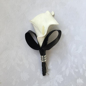 Prom Corsage White Calla Lily Boutineer Wedding - VANRINA
