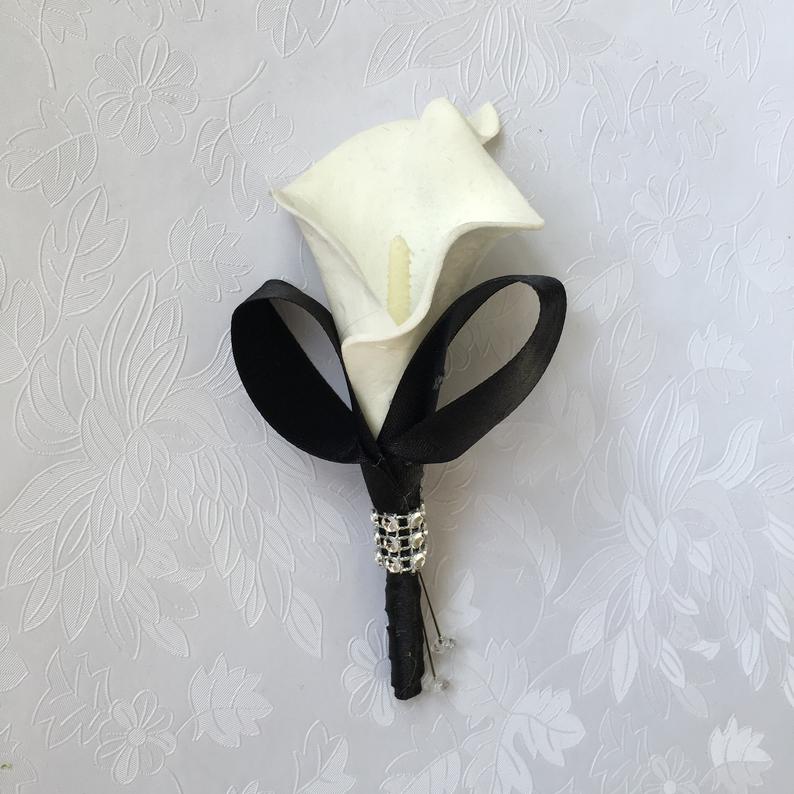 Prom Corsage White Calla Lily Boutineer Wedding - VANRINA