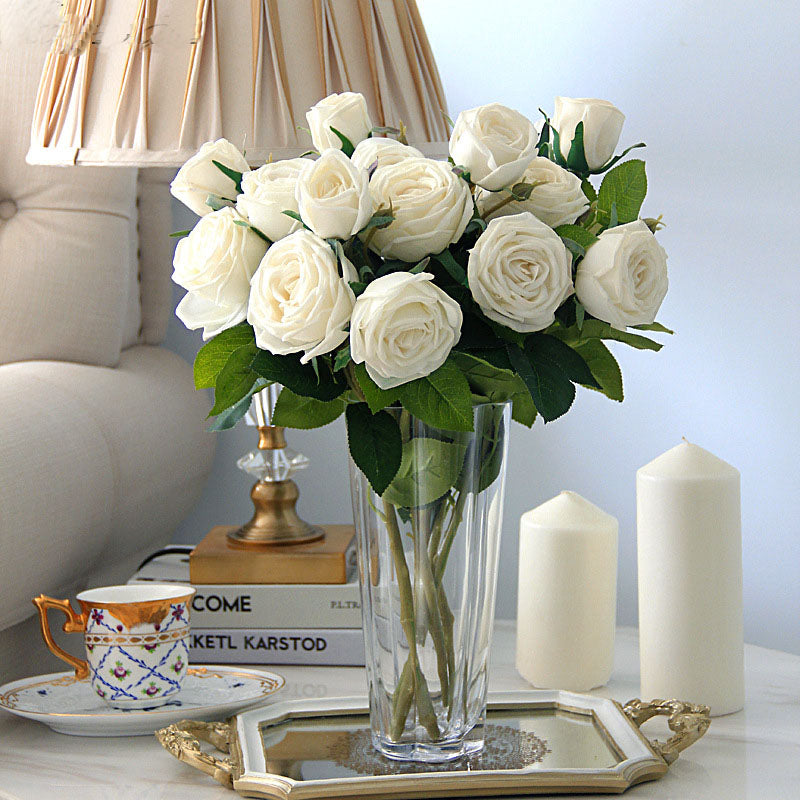 Quality Real Touch Roses Spray Flowers White