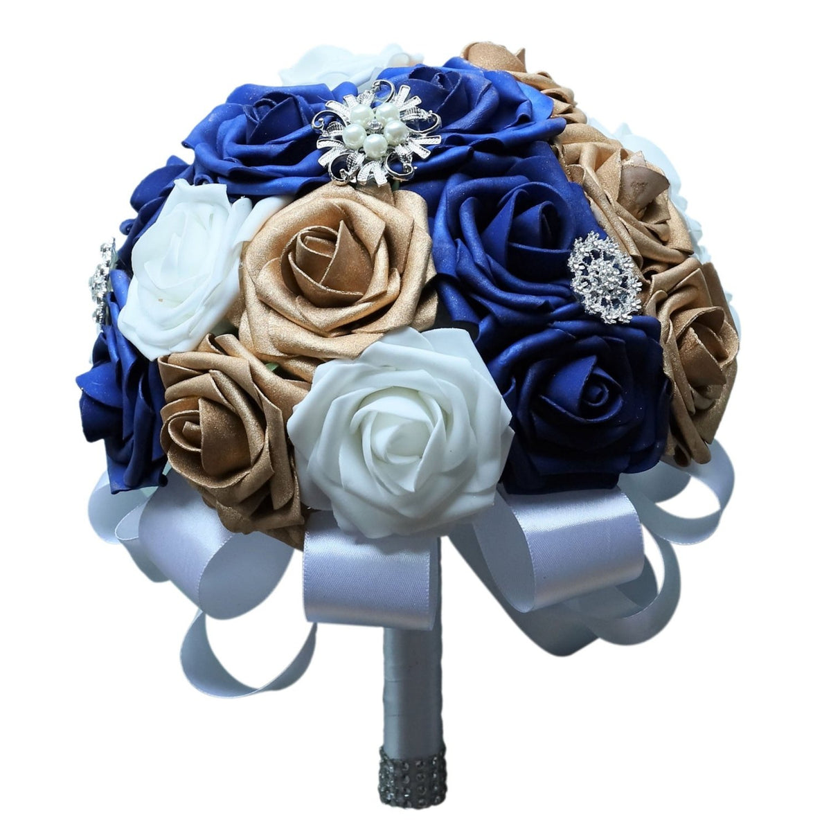 Royal Blue and Gold Wedding Bouquet for Bridal Bridesmaid - VANRINA
