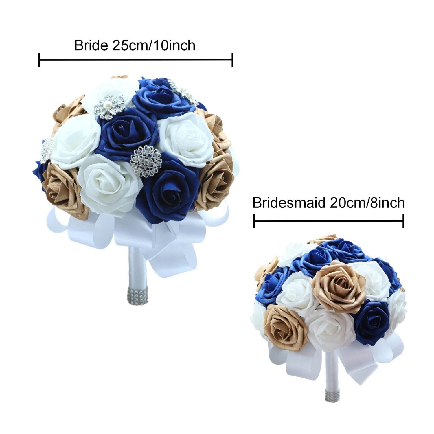 Royal Blue and Gold Wedding Bouquet for Bridal Bridesmaid - VANRINA