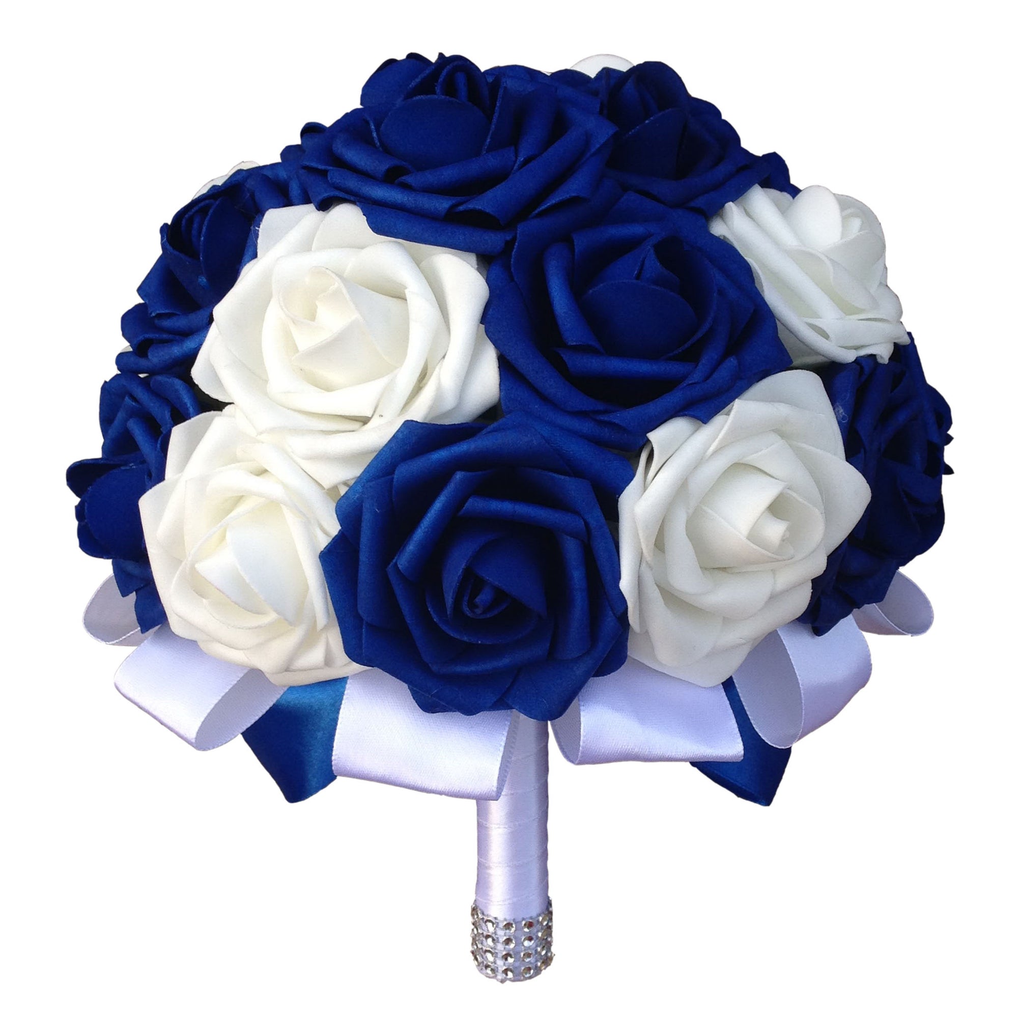 White and Royal Blue Wedding Bouquet for Bridal Bridesmaids