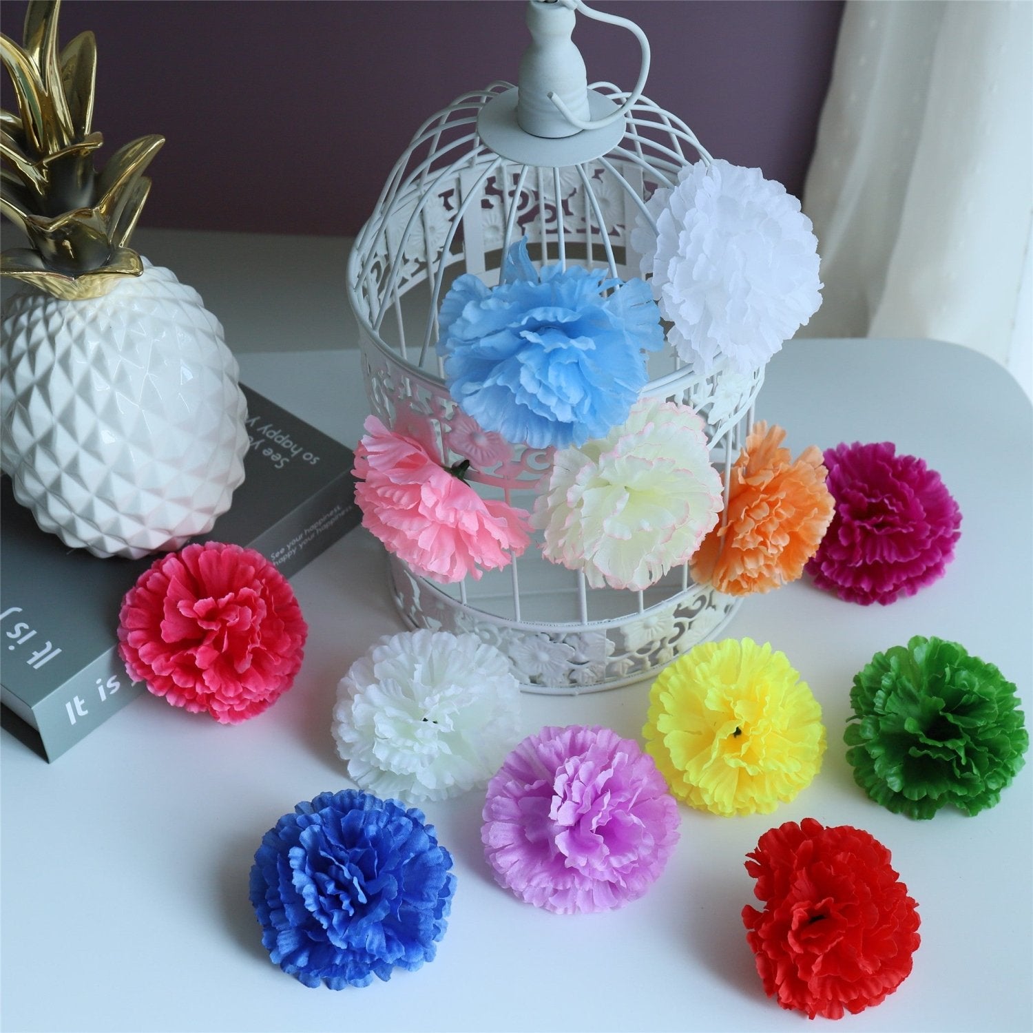 Silk Carnation Flowers Wholesale Bulk Fake Flower Heads 100 pcs - VANRINA