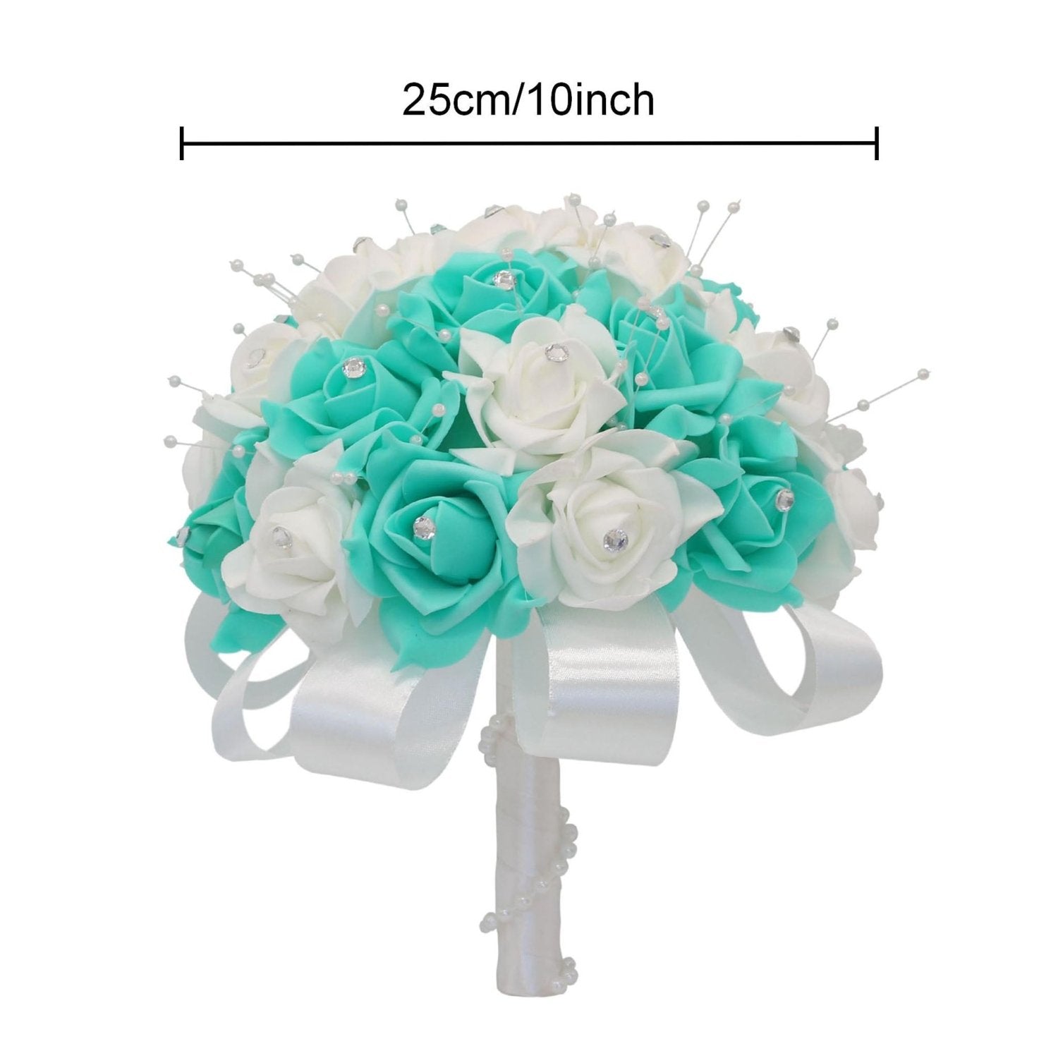 Spa Blue and White Flower Bridal Bouquet - VANRINA