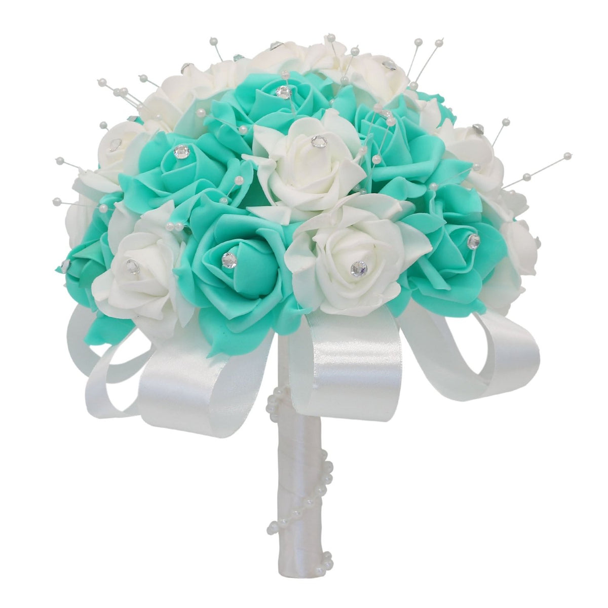 Spa Blue and White Flower Bridal Bouquet - VANRINA