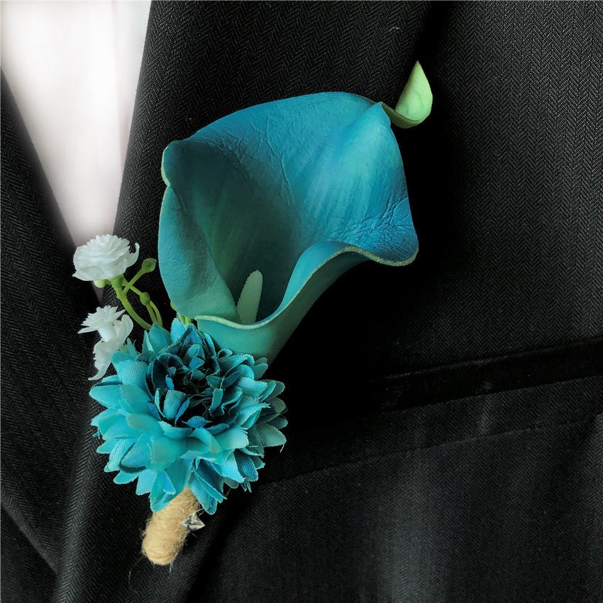 Turquoise Wedding Boutonniere Flower Calla Lily - VANRINA