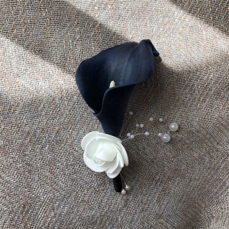 Wedding Prom Corsage Flower Navy Blue Groom Boutonniere - VANRINA