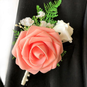 Wedding Prom Party Homecoming Corsage Peach Rose Flower - VANRINA