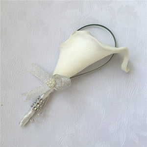 White Wedding Prom Flowers Homecoming Boutineer - VANRINA