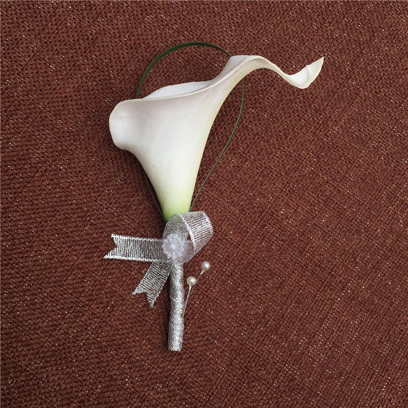 White Wedding Prom Flowers Homecoming Boutineer - VANRINA